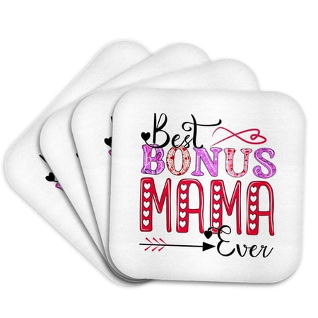 3drose Best Bonus Mama Ever Text Typography Art. Mothers Day Gift Card Set of 4 Coasters - Soft