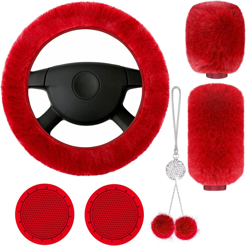 Soft Fluffy Steering Wheel Cover Cute Hands Warm Fuzzy, Universal 1415