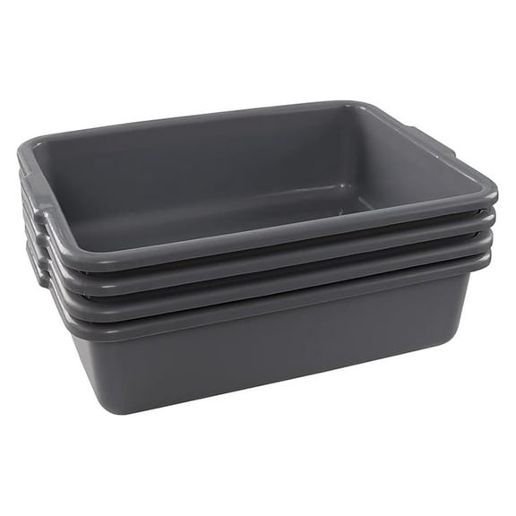 Bus Tub 4 Pack - 22L Plastic Dishpan, Grey Restaurant Basin - 21.06" x 15.35" x 5.9" - Food Grade, BPA-Free Storage & Cleaning