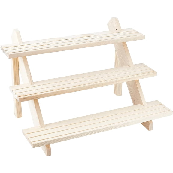 3-Tier Log Retail Earring Display Riser Earring & Ring Holder Detachable Unfinished Wood Retail Jewelry Card Display Stand with Groove for Crafts Jewelry Showing Storage Display Collection Moccasin