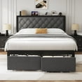 thumbnail image 4 of Hisoft Queen Size Bed Frame with Linen Upholstered Headboard,Lockable Storage,Gray, 4 of 8