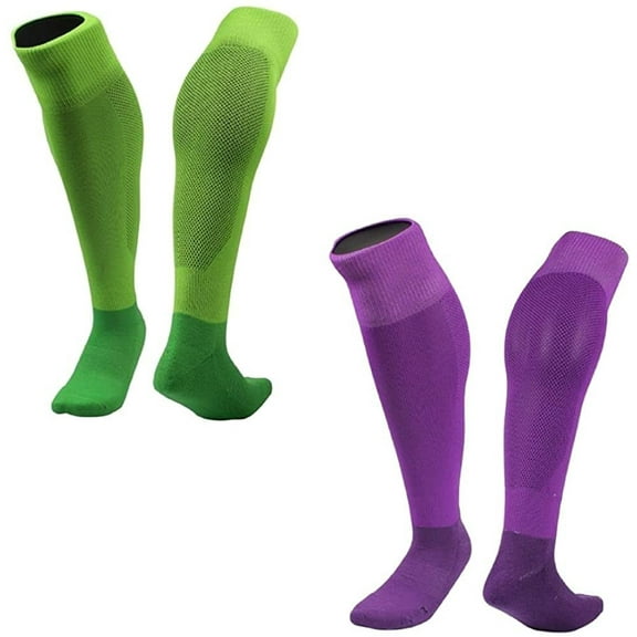 Lian LifeStyle 2 Pairs Exceptional Knee High Sports Socks for Soccer, Softball, Baseball and many other Sports XL0005 Size M Green,Purple