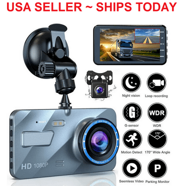 Touch Screen Dash Cam 4" 1080P Dual Lens Car DVR Recorder Front and Rear Camera