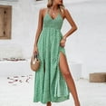 thumbnail image 6 of Wycnly Summer Dresses for Women Womens Dresses Elastic Waist Slit Hem Beach Bohemian Spaghetti Strap Maxi Dress Womens Elegant Floral V-Neck Sleeveless Long Sun Dress, 6 of 7