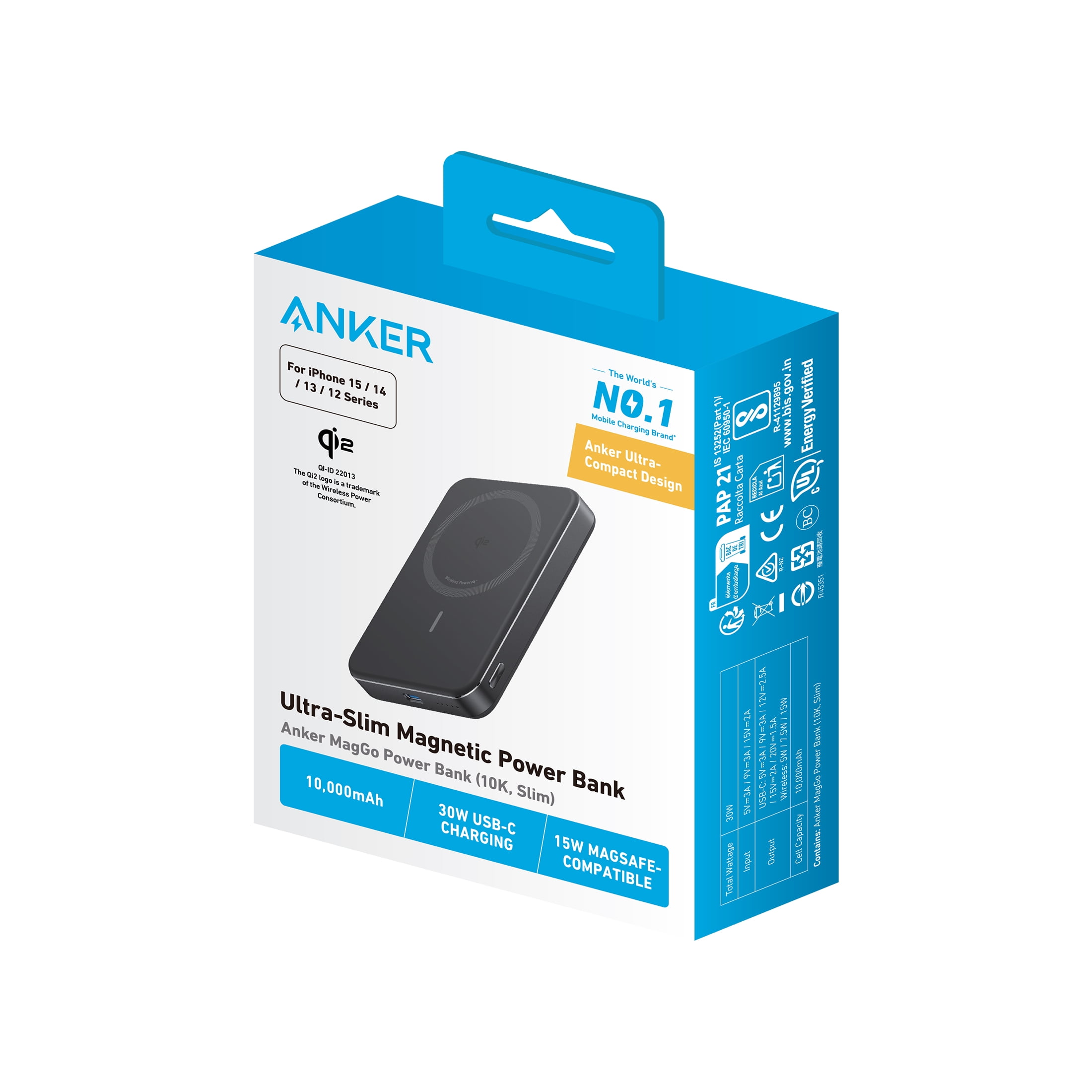 【PSE適合】 Anker MagGo Power Bank 10000mAh Amazon.com: Anker MagGo Power Bank, Ultra-Slim 10,000mAh