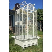 Large Elegant Wrought Iron Open/Close Dome Perch Play Top Stand Bird Parrot Rolling Cage, Include Metal Seed Guard Solid Metal Feeder Breeding Doors