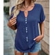 thumbnail image 3 of Camisa de verano azul oscuro transpirable con detalle de botones en el frente, talla M, camiseta de manga corta con cuello en V, 3 of 7