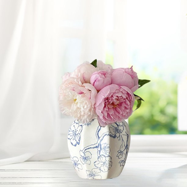 Jarrón de cerámica chino para flores, soporte para plantas, adorno decorativo, elegante arreglo floral para centros de mesa, interior y oficina. Seno de ciruelo 8cmx15cm