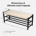 thumbnail image 4 of Entryway Bench, Solid Oak Wood Shoe Rack Bench, 3-Tier Shoe Bench with Woven Seat, Mid Century Shoe Storage Bench for Hallway, Bedroom, 46" Black, 4 of 6
