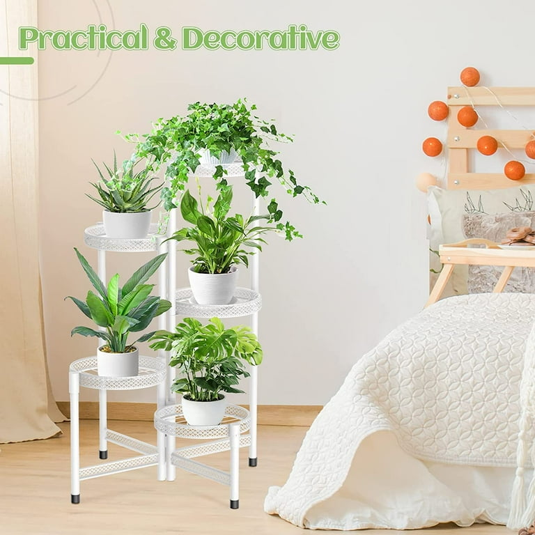 IDavosic 5-Tier Foldable Metal Plant Stand For Indoor/Outdoor - Corner Shelf For Multiple Pots, Black | Space-Saving Display For Balcony, Patio, Living Room