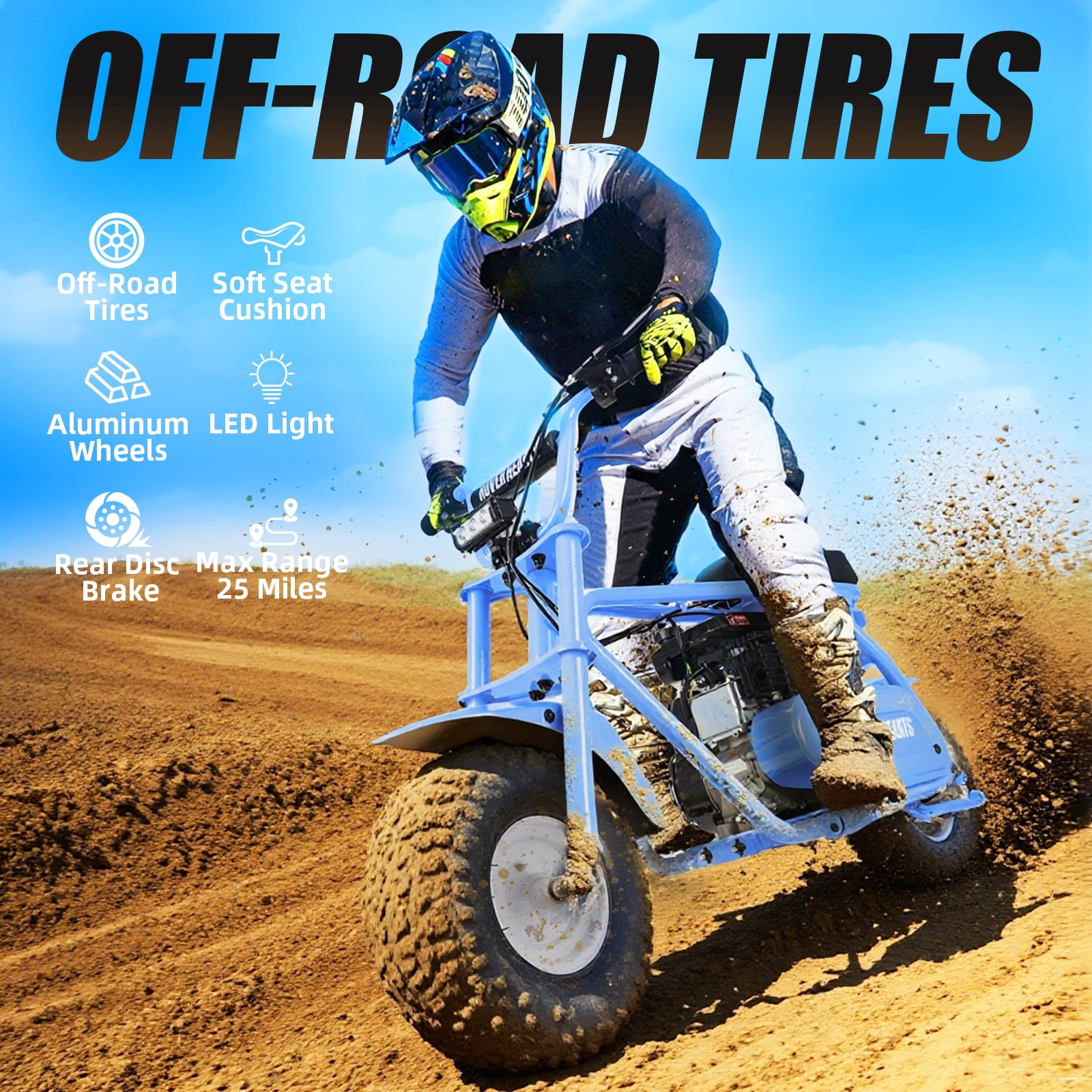 99cc Dirt Bike, Gas Powered, 4-Stroke with LED Headlight, 25MPH Minibike Trail Bike, Pull Start, Poucket Bike for Teenager and Adult, Summer Gift