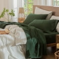 thumbnail image 2 of MooMee 100% Washed Cotton Sheet Set Full Linen Like Textured Breathable Durable Soft Comfy 4pcs (Forest Green), 2 of 6
