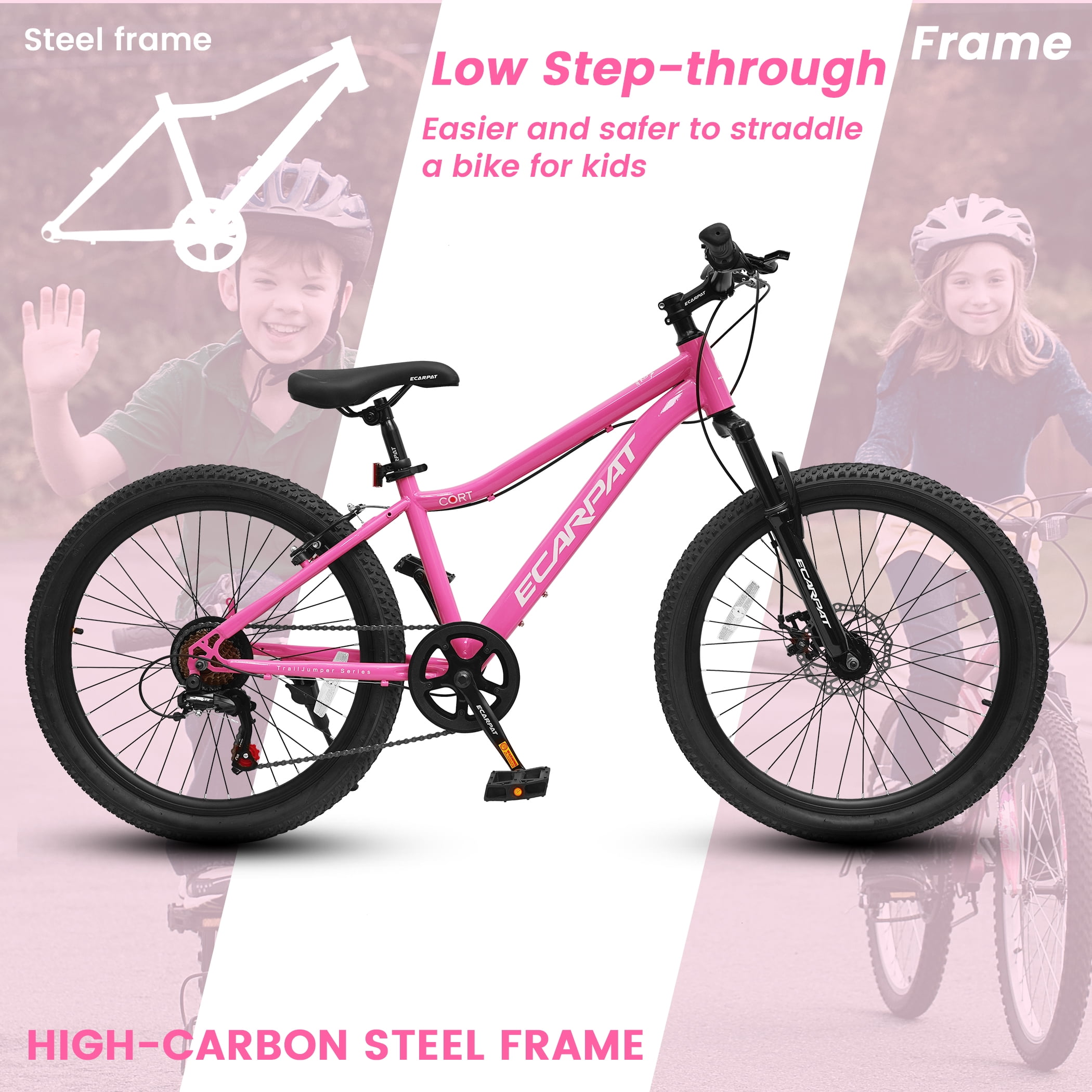 Ecarpat 24 Inch Mountain Bike for Women Girls, 7-Speed Front Suspension Teenagers Bikes for 9+ Years. Children Bicycle Suitable for 4'5"-5'5" Height Rider.