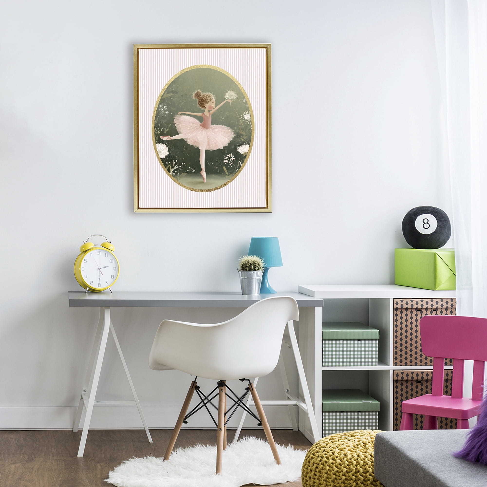 Stupell Industries Green & Pink Ballerina Gold Framed Floater Canvas Wall Art, design by Christine Simpson Art