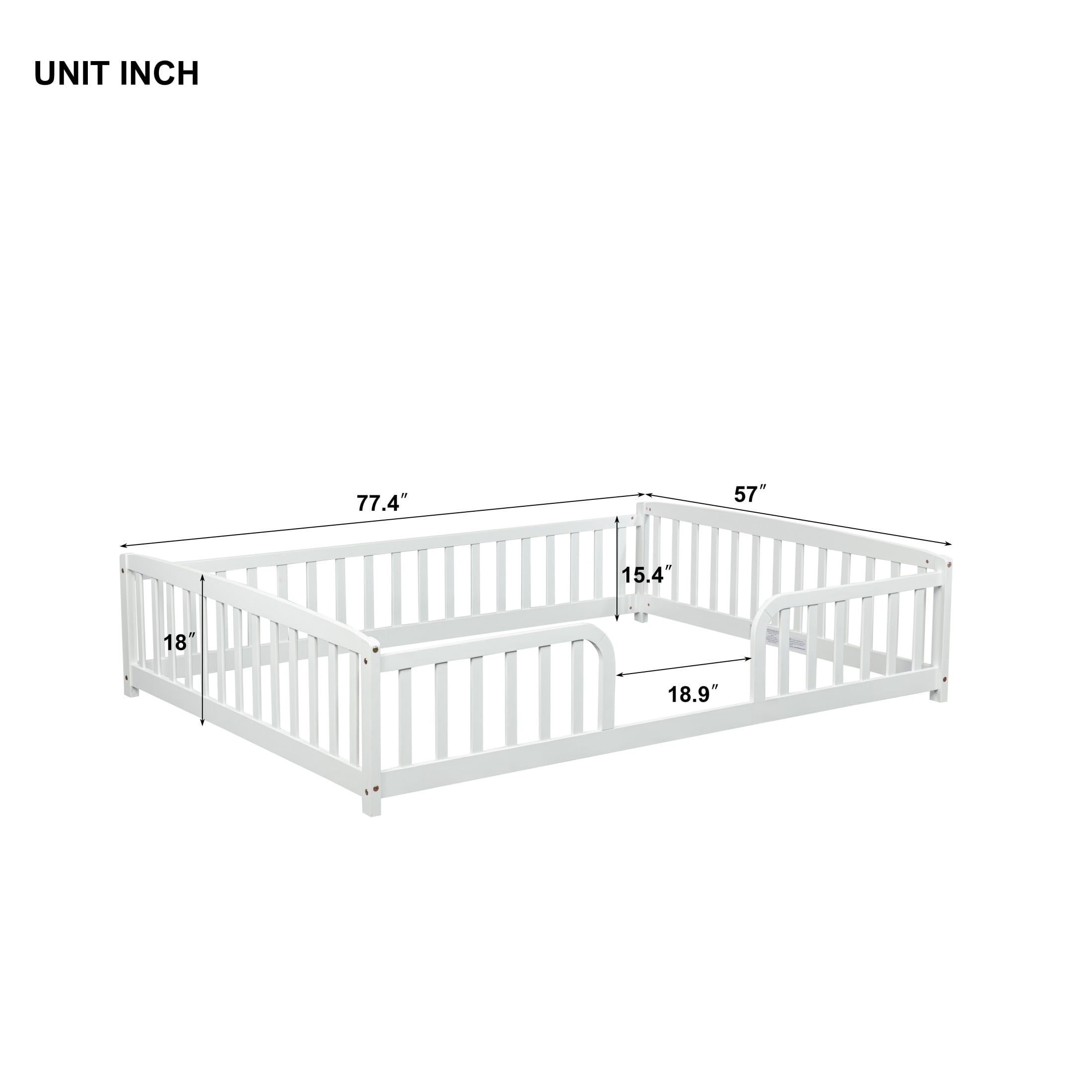 Alvantor Full Size Floor Bed with Entrance and Guardrails – Low Montessori Wood Bed Frame for Toddlers, White