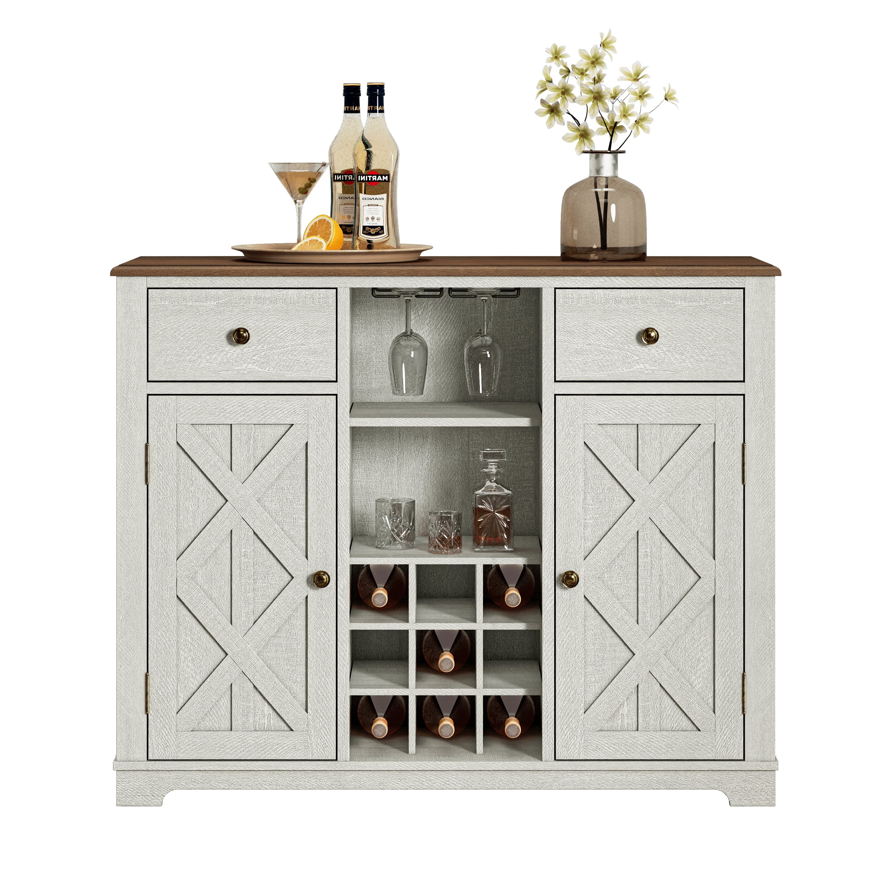 FESTIVO 47 in. Off White Wood Bar Cabinet with Brushed Nickel Knobs Walmart