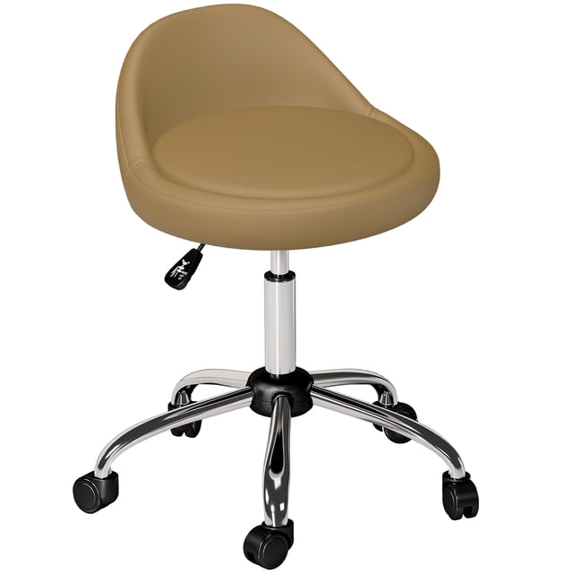 HOMCOM Tabouret de Salon Réglable Pivotant Massage Spa Beauté Tabouret Brun Clair
