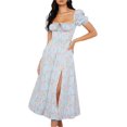 thumbnail image 1 of HAHDAXIA Women Puff Sleeve Split Maxi Dress Square Collar Ruffle Floral Boho Dresses Cottagecore Backless Sundress, 1 of 5