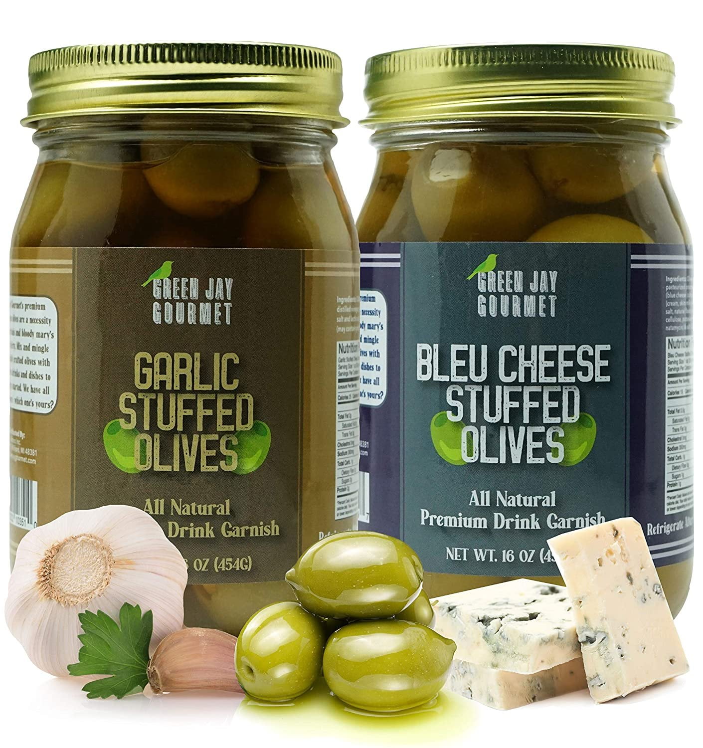 Green Jay Gourmet Garlic & Blue Cheese Stuffed Olives Stuffed Green