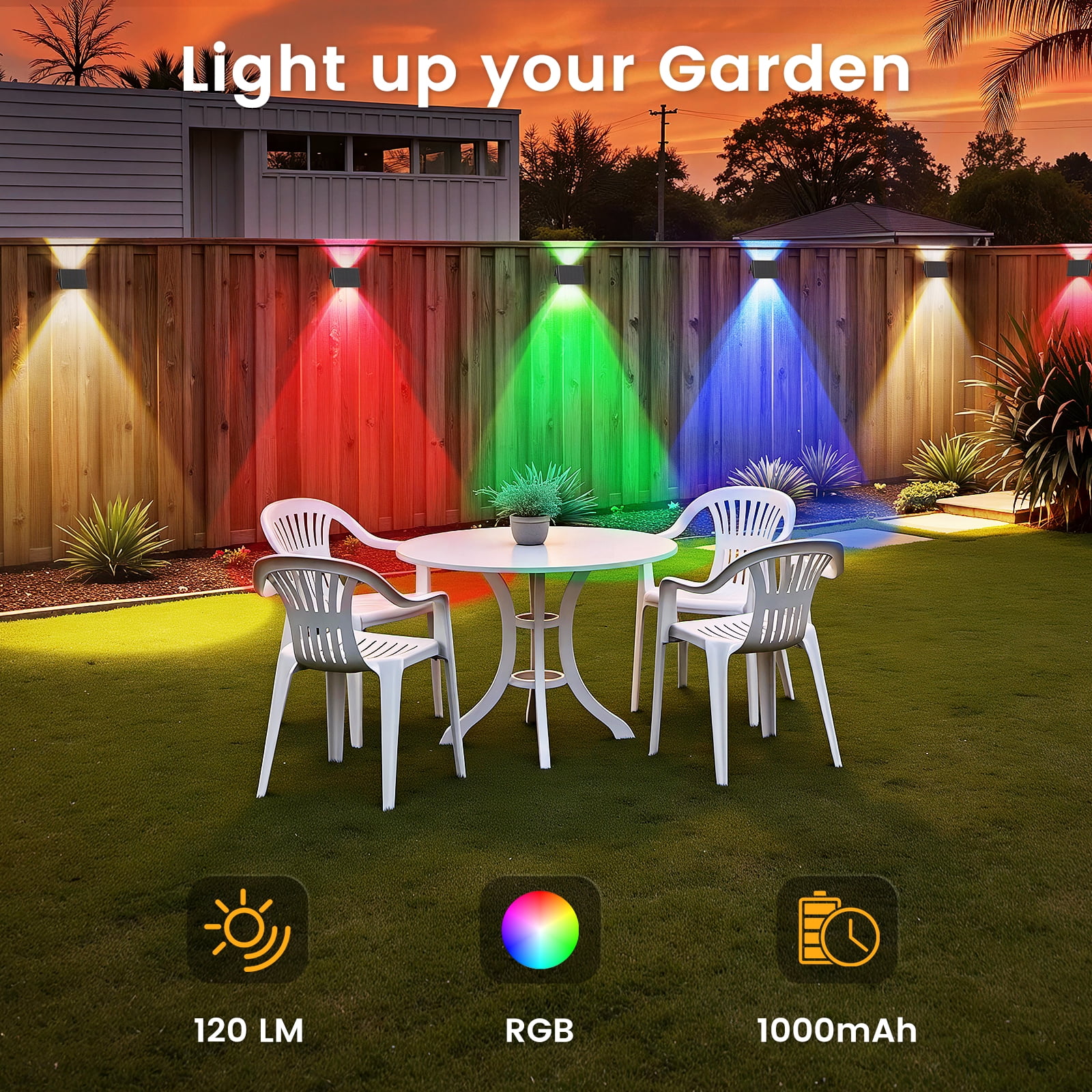Hoyiours 6-Pack Solar Fence Lights Outdoor Waterproof, 15 Modes Color Changing Solar Wall Lights for Garden Patio Deck, RGB & Warm White