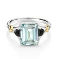 thumbnail image 2 of Gem Stone King 925 Silver and 10K Yellow Gold Sky Blue Simulated Aquamarine and Black Onyx and Diamond Engagement Ring for Women (4.49 Cttw, Emerald Cut 10X8MM, Trillion 3.5MM, Size 6), 2 of 3