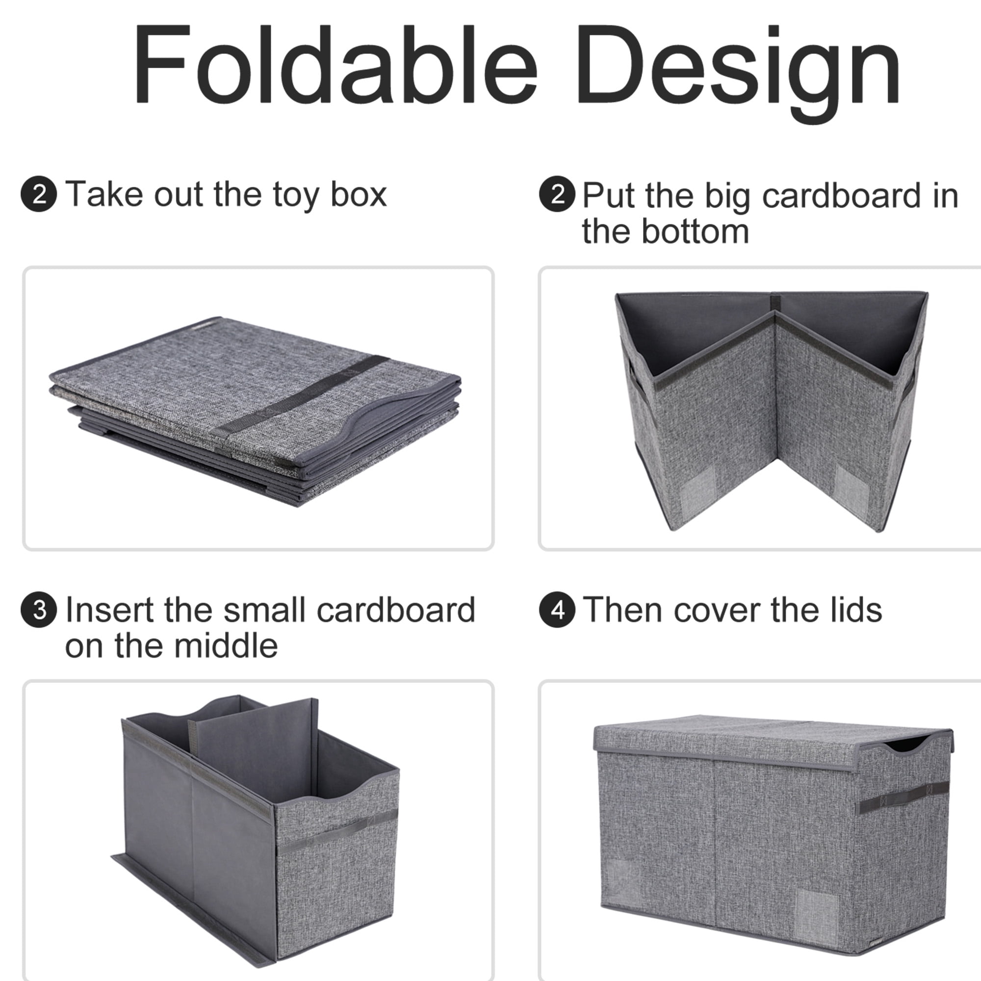 VICTORICH Large Toy Box with Lid, 32 gal Collapsible Toy Chest Storage Bins for Boys and Girls Nursery Room Decor, Dark Gray