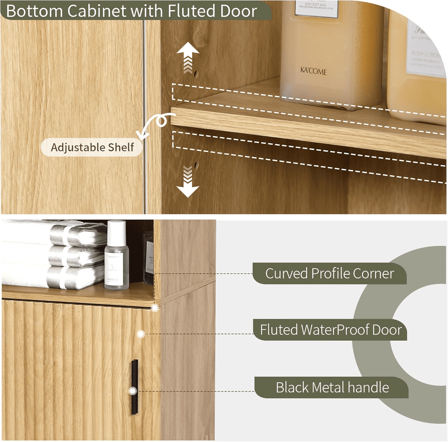 LEFHDA 68" Bathroom Storage Cabinet with Doors, Narrow Tall Fluted Cabinet, Wooden Mid-century Modern Cabinet with Adjustable Shelf, Bathroom Kitchen Living Room