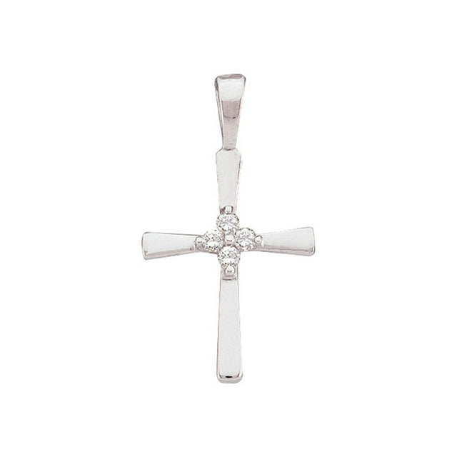 Pendentif Religieux Croix Simple Diamant Rond en Or Blanc 10kt pour Femmes 1/20 Cttw