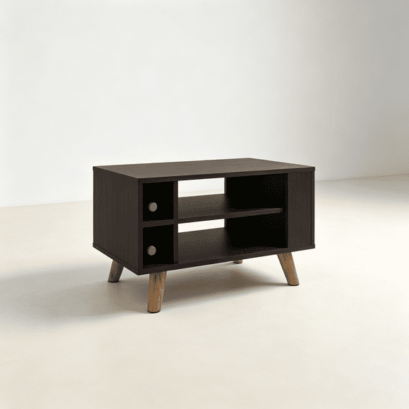 Minimalist Black Coffee Table with Shelves, Engineered Wood Accent Table