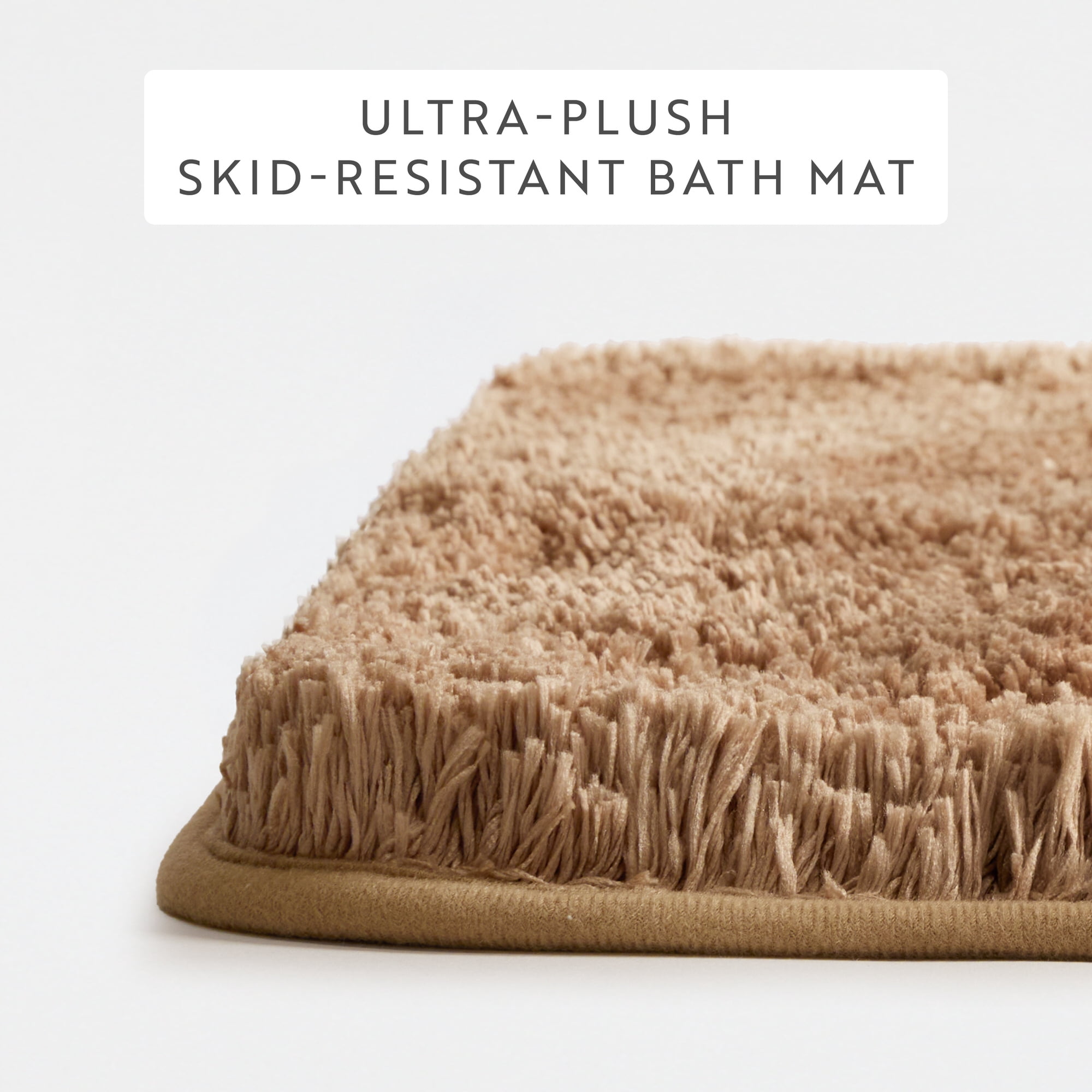 Plush Absorbent Bath Mat Rug with Anti-Skid Rubber Backing, 34 x 21, Mocha, by Noble Linens