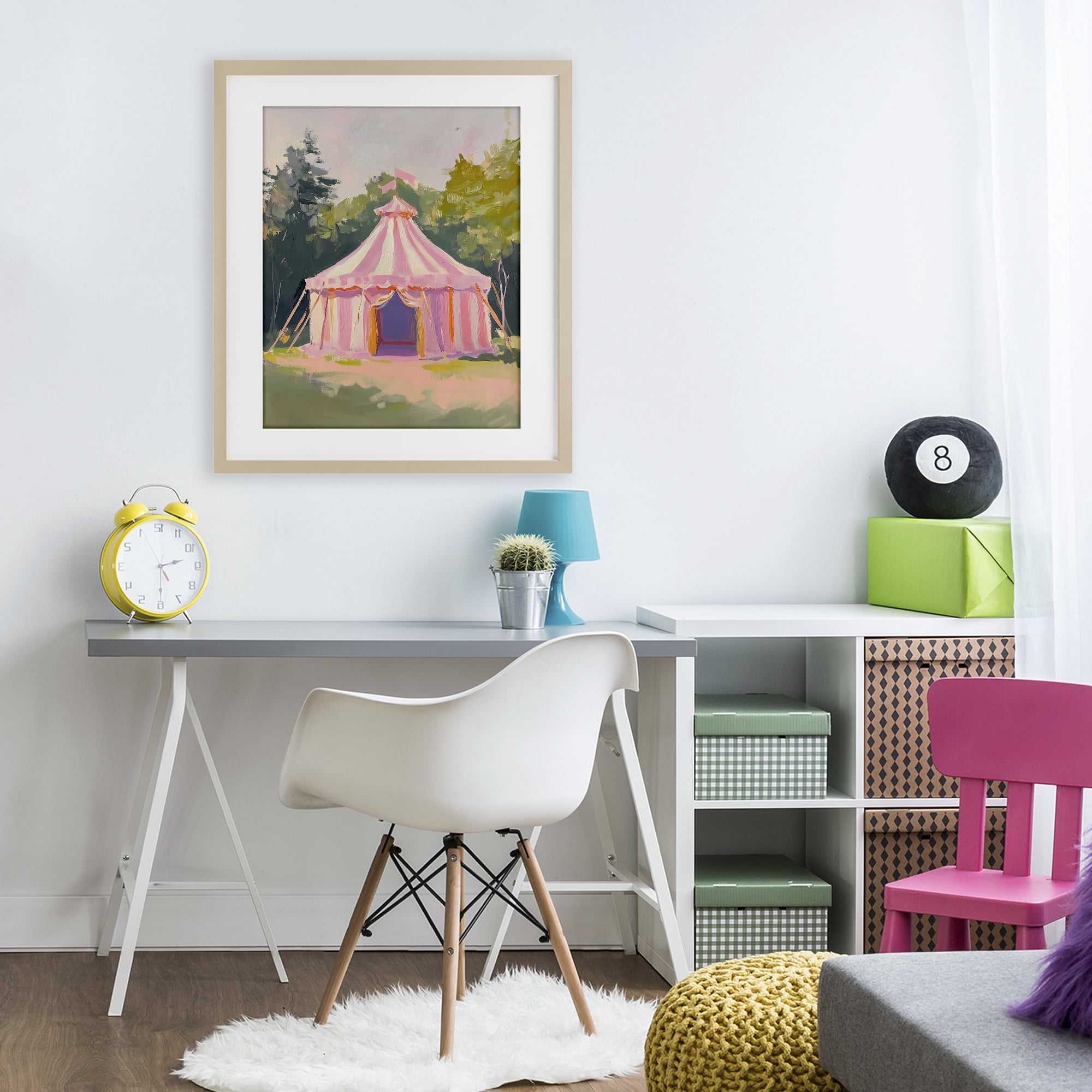 Stupell Industries Pink Circus Tent in Meadow Birch Framed Print Under Glass, design by The Prints Vibe