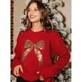 thumbnail image 4 of Women'S Long Sleeve Crew Neck Pullover Sequin Sweater Tops Red S, 4 of 10