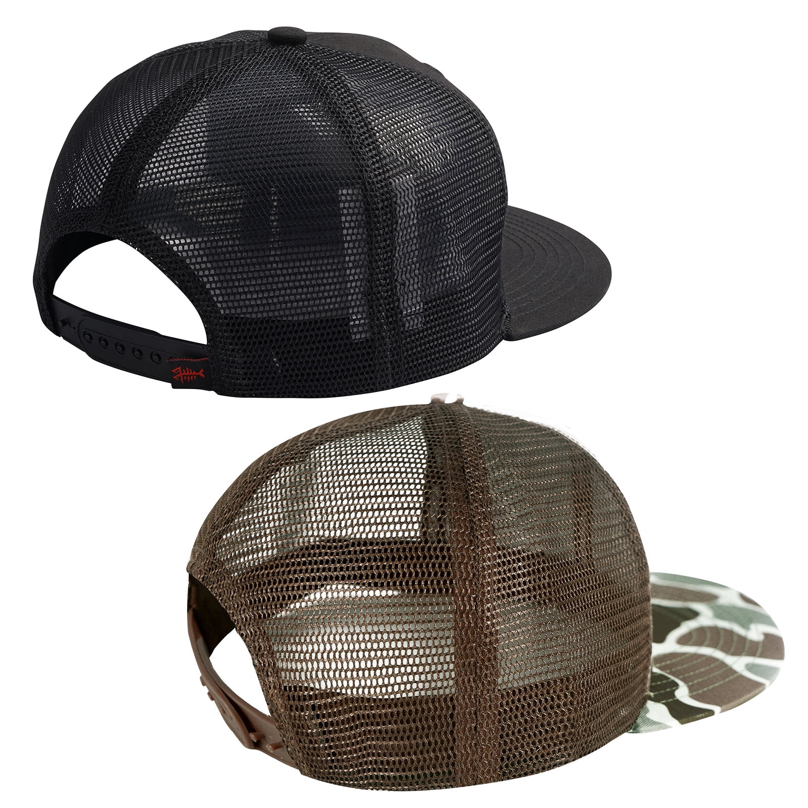 BASSDASH 2 Pack Flat Brim Trucker Cap Adjustable Snapback Hat Mesh Back For Men Women Fishing Hunting