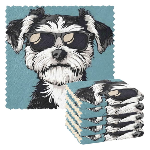 6 Pieces of Kitchen Towels 11x11Inch Kitchen Dish Cloths Kitchen Dish Towels Reuseable Cleaning Cloths Cool Dog