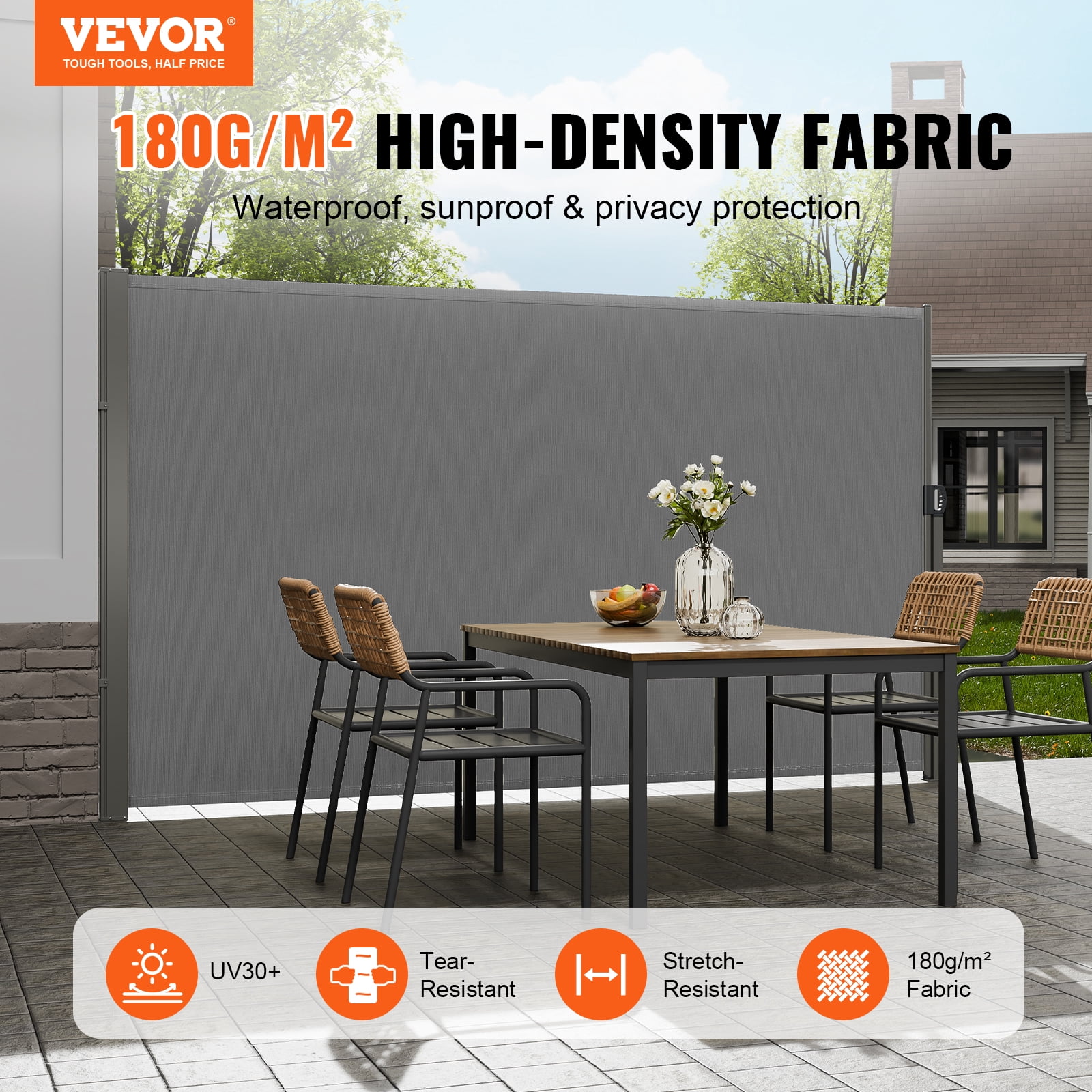 KFFKFF Retractable Side Awning 63''x 118'' Patio Screen Fence Divider Fencing