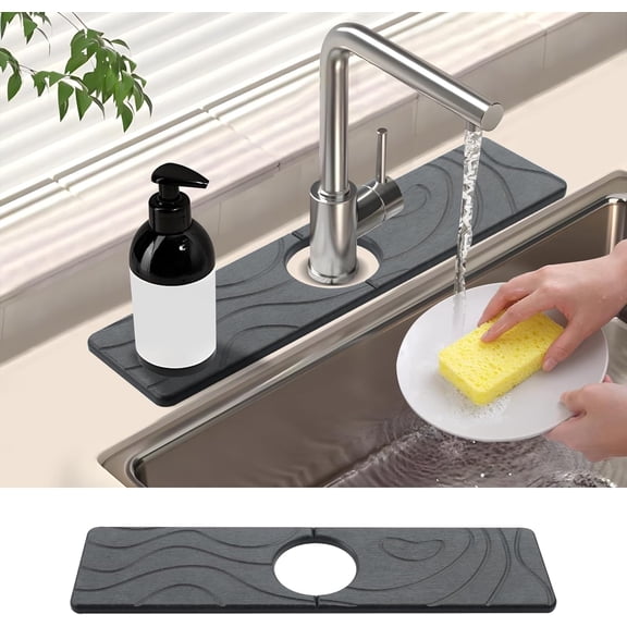 2 Pack Faucet Mat for Kitchen Sink 15.74"×3.94" Diatomite Absorbent Sink Splash Guard Stone Tray for Bathroom Counter