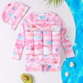 thumbnail image 2 of Uccdo Little Boys Girls One Piece Rashguard Float Suit With Swim Cap, Kids Floral Cartoon Zip up Buoyancy Swimsuit + Hat, 2 Pieces, 2-6 Years, 2 of 7