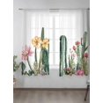thumbnail image 2 of Sheer Curtains 63 Inch Length 2 Panels Set for Bedroom, Green Cactus Semi Sheer Curtains for Windows, Spring Floral Watercolor Botanical Voile Window Treatments Rod Pocket Curtain, 2 of 7
