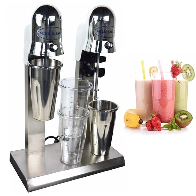 INTBUYING Machine Commerciale pour Shaker à Lait Électrique, Mélangeur à Lait Frappé en Acier Inoxydable, Mélangeur de Boissons avec 4 Tasses 110 V