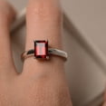 thumbnail image 3 of Red garnet ring, January birthstone, sterling silver, emerald cut, solitaire engagement ring for women, 3 of 3