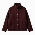 thumbnail image 4 of uublik Trench Coat Women Wine Button Down Collared Short Jacket Trendy Clothes, 4 of 6