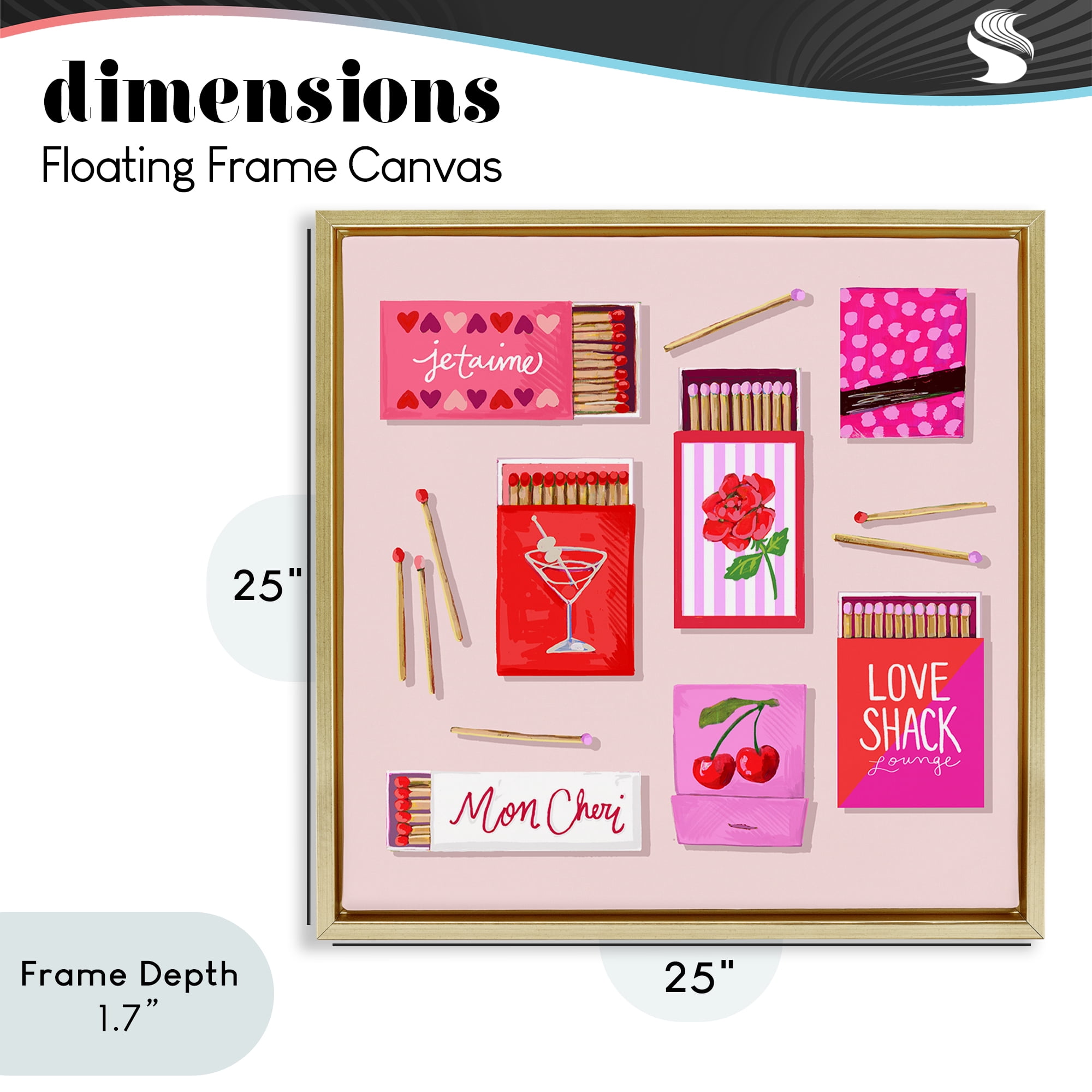 Stupell Industries Je T'aime Romantic Matchbox Set Gold Framed Floater Canvas Wall Art, design by Rachael Reese