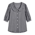 thumbnail image 4 of Women's Striped Shirt with Pan Collar, 3/4 Puff Sleeve Button Down Casual Blouse, 4 of 8