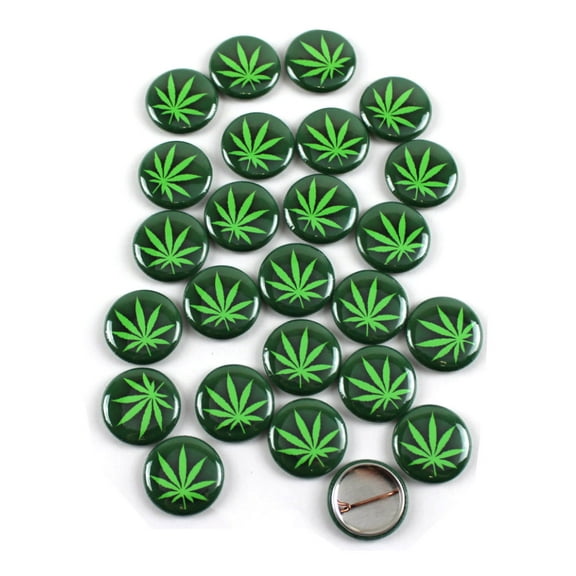 Marijuana Leaf Pinback Buttons - 1 Inch Round - 25 Pack