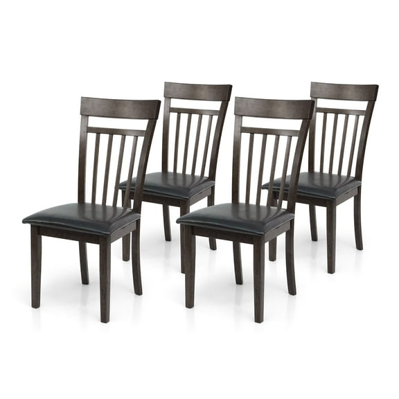 Set of 4 Classic Style Solid Wood Warm Dining Chairs, Kitchen Chairs, Modern Side Chairs, Espresso Color w PU Leather Fabric