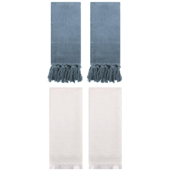 Unique Bargains 4 Pack Cotton Absorbent Soft Turkish Hand Towels with tassel for Bathroom Blue/Beige 14" x 30"/13" x 29"