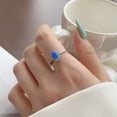 thumbnail image 2 of K-KED S925 Solid Sterling Silver Oval Shape Lab Opal Ring Zirconia Sapphire Halo Rings-Blue-US 8, 2 of 6