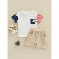 thumbnail image 2 of Kiapeise 4th of July Outfits for Toddler Baby Boys Independence Day Short Sleeve T-shirt Tops and Tie-up Shorts, 2 of 8