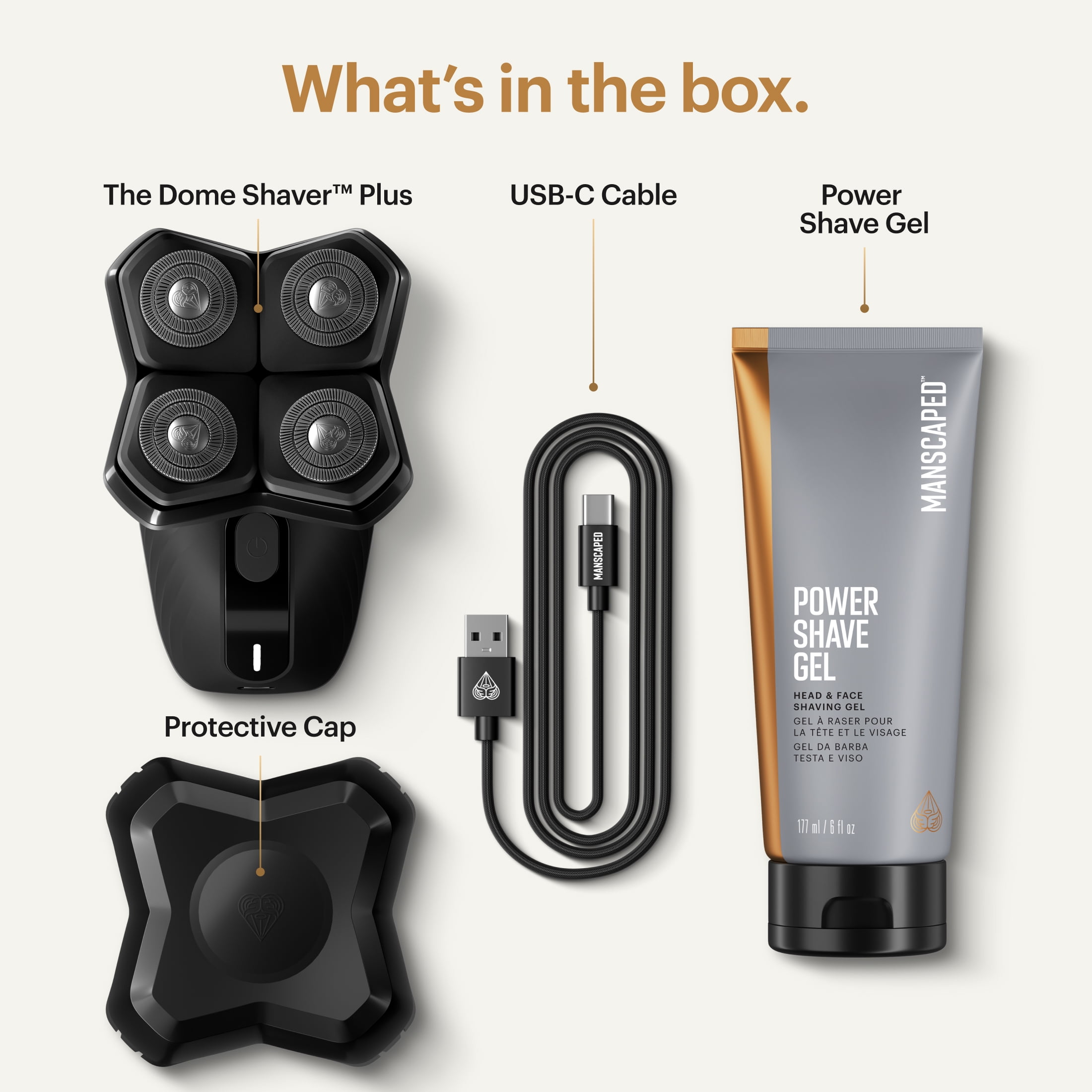 The Dome Shaver Plus Precision Pack MANSCAPED , Rasoir électrique pour la tête, Tondeuse Wet/Dry pour le crâne avec Power Shave Gel MANSCAPED RASOIR POUR TETE