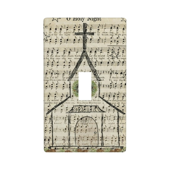 Holy Night Musical Script Light Switch Cover Plates Single Toggle Wall Plate, Decorative 1-Gang Christmas Decor Lightswitch Cover